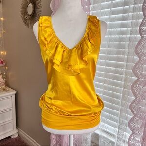 Y2k Women's Yellow Ruffle Satin Tank Top